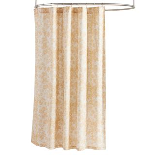 Toile shower curtain in yellow