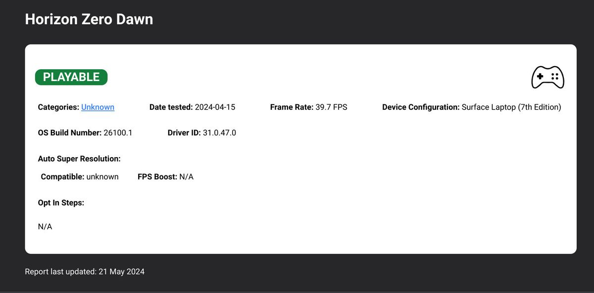 worksonwoa.com performance reports for games running on Snapdragon X Elite