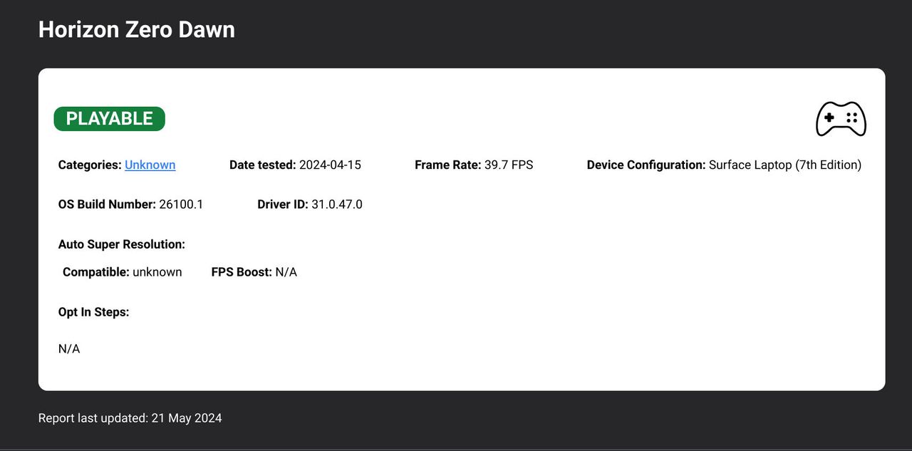 worksonwoa.com performance reports for games running on Snapdragon X Elite