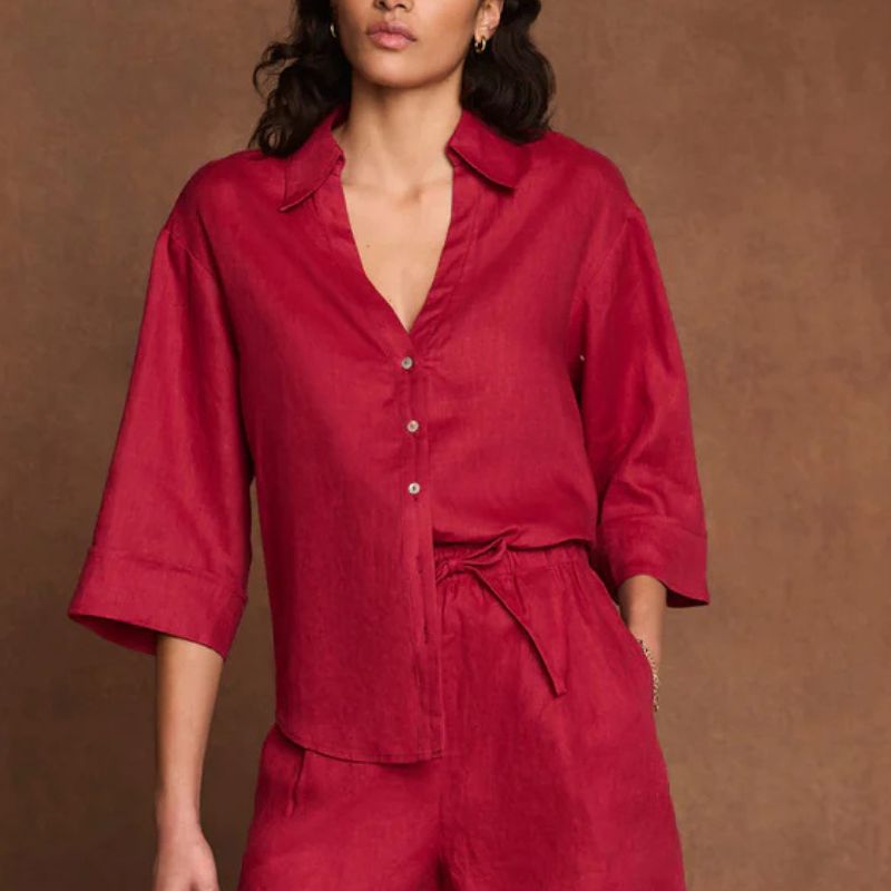 Mint Velvet , Red Linen Short Sleeve Resort Shirt