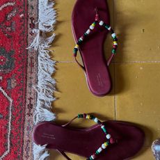 A pair of beaded flip-flops from Courtney Grow's collaboration with Reformation.