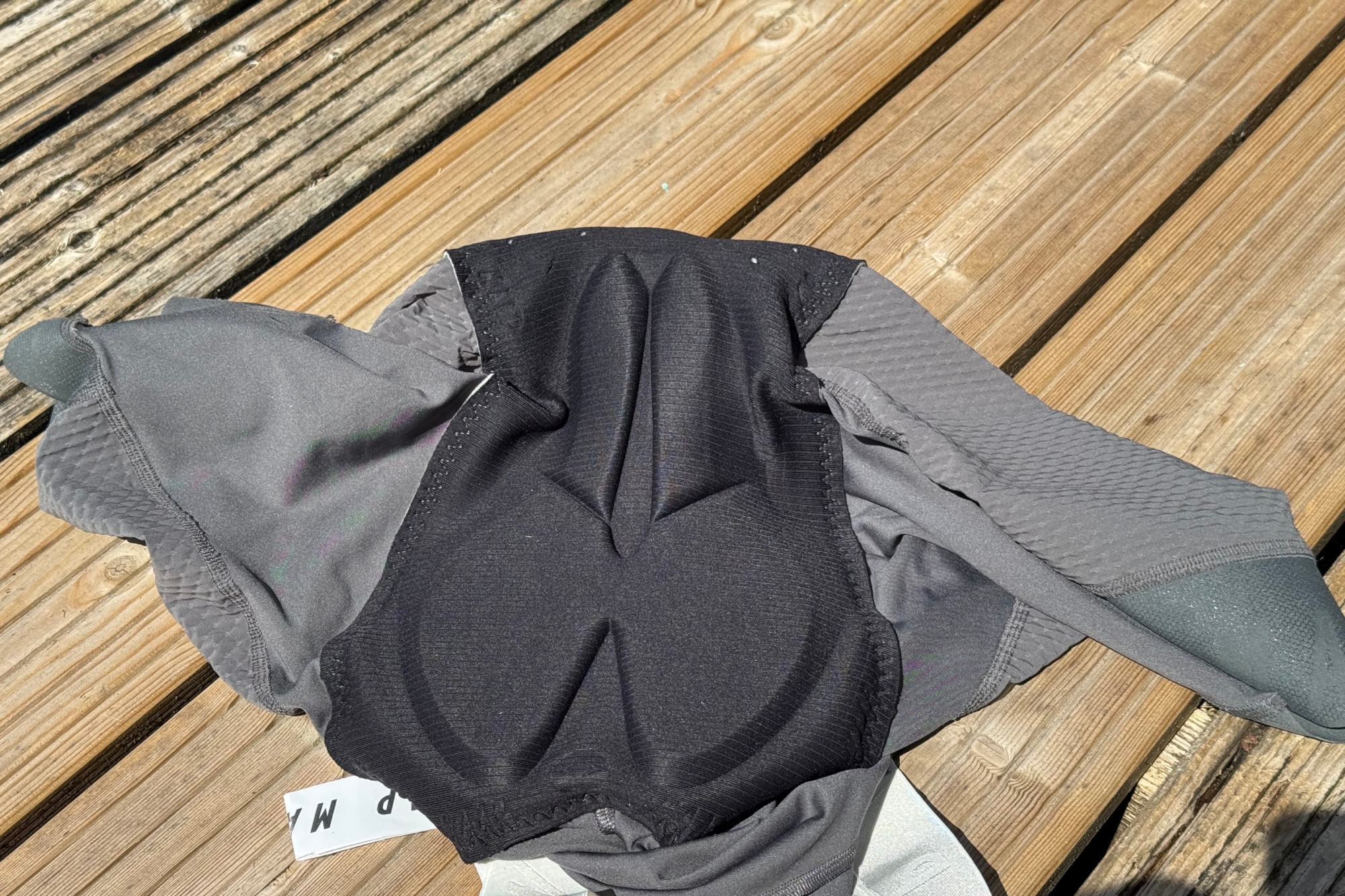 The MAAP Pro bib shorts 2.0 inside out to reveal the padding