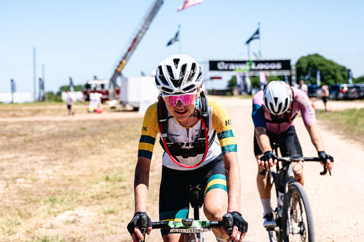 Justine Barrow on her way to victory at the 150 'La Loca' event at the 2024 Gravel Locos