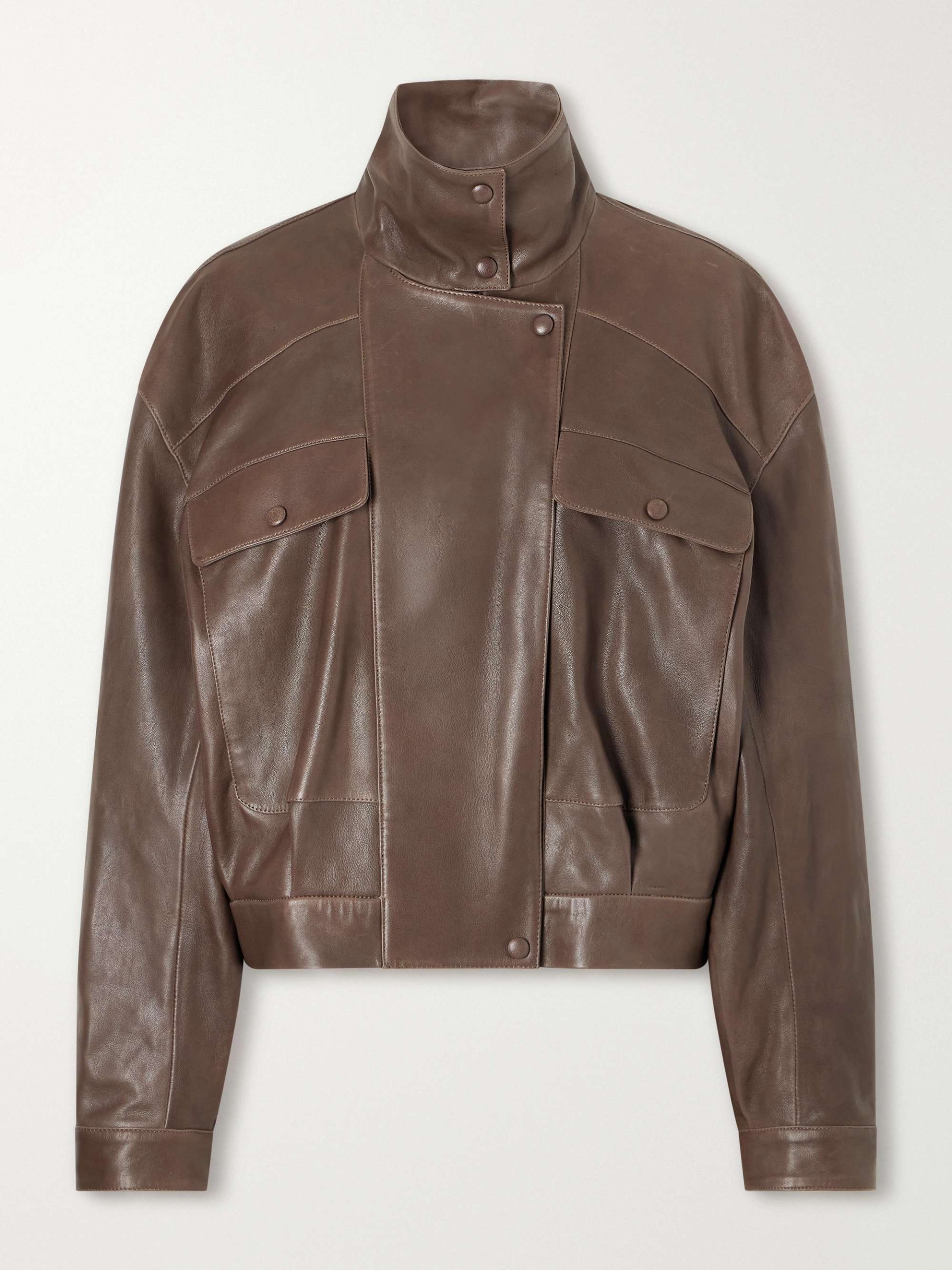 Quincy Cropped Paneled Leather Bomber Jacket