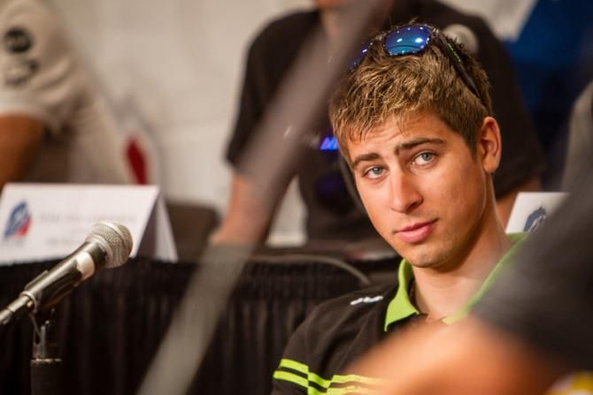 Peter Sagan (Cannondale) on hand for questions from reporters