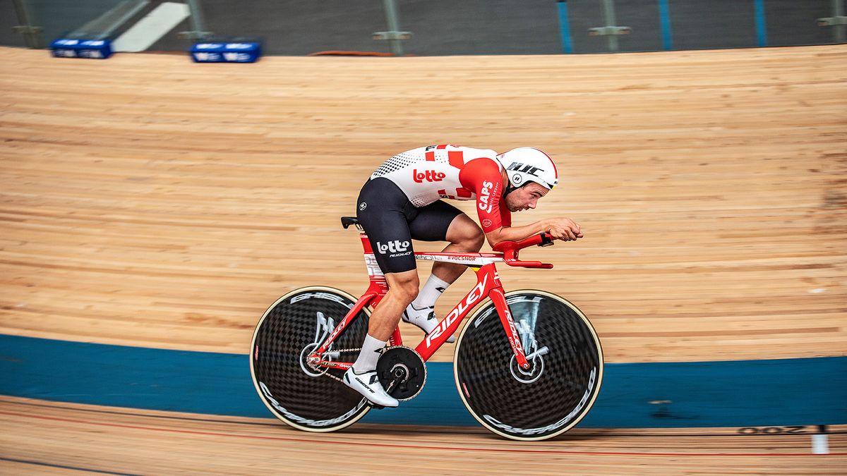 The bike features the same custom geometry as Campenaerts' Ridley Dean Fast time trial bike