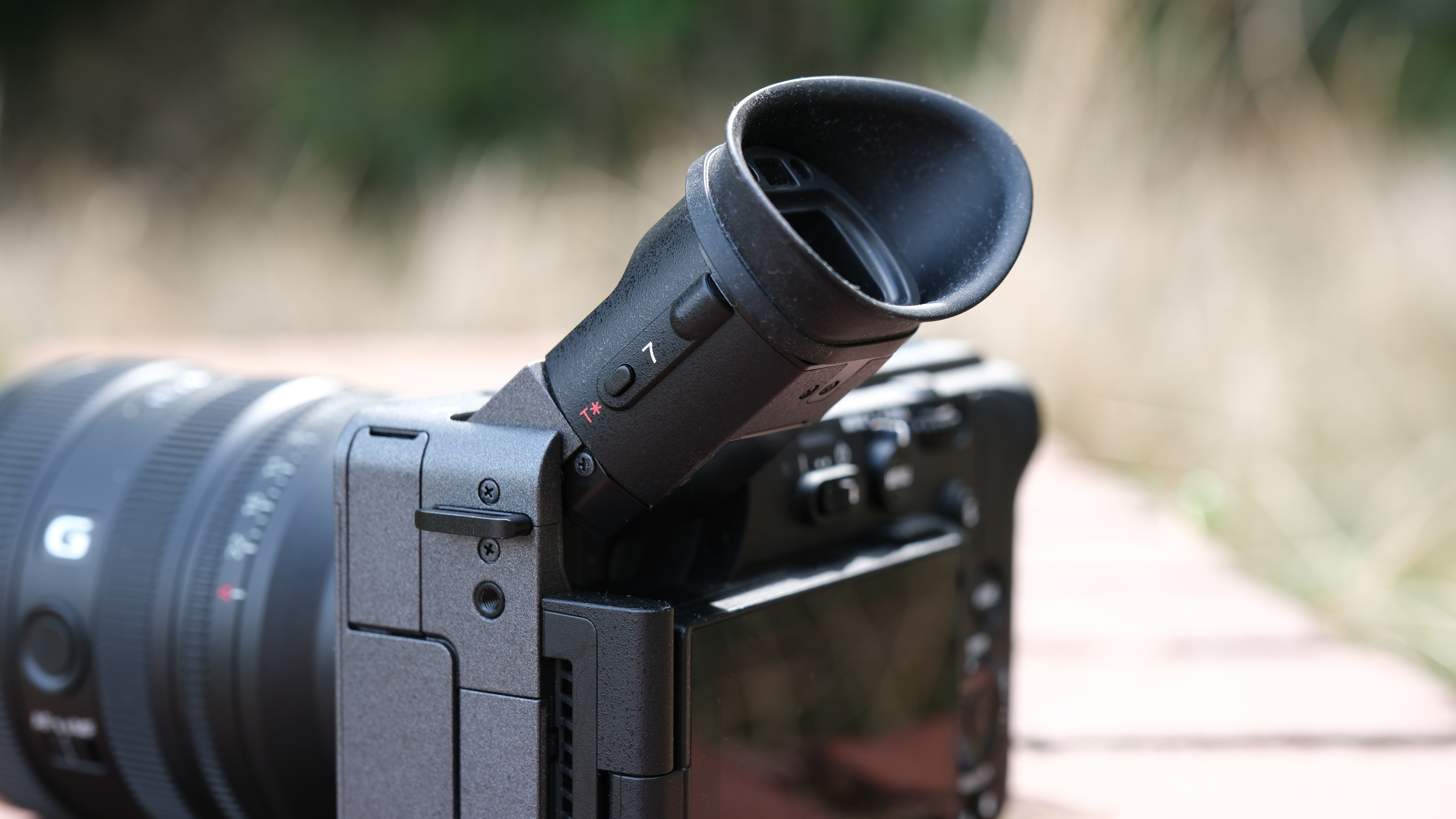 Close up of the viewfinder on a Sony FX2 camera