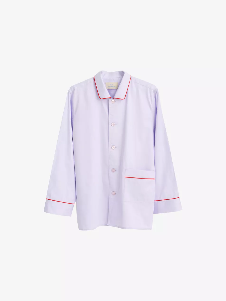 Outline Contrast-Piping Cotton Pyjama Shirt