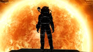 No Man's Sky explorer looking at a star