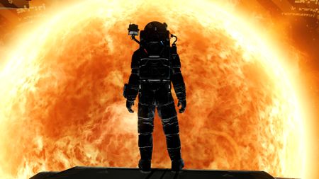 No Man's Sky explorer looking at a star