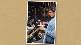 Backstage at The Albert Hall in 1994, Clapton’s guitar tech Lee Dickson tends to a more recent black Strat
