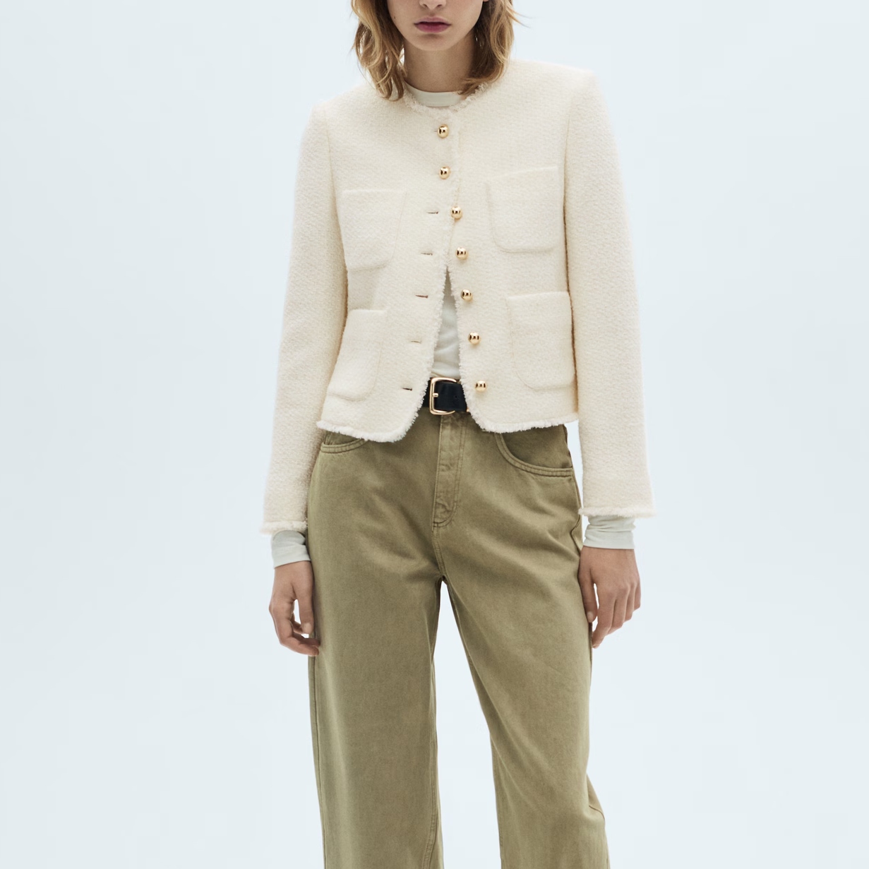 Mango , Tweed Jacket With Jewel Buttons