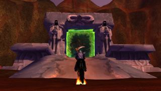 A Warlock Standing Before The Dark Portal In WoW: Burning Crusade Classic