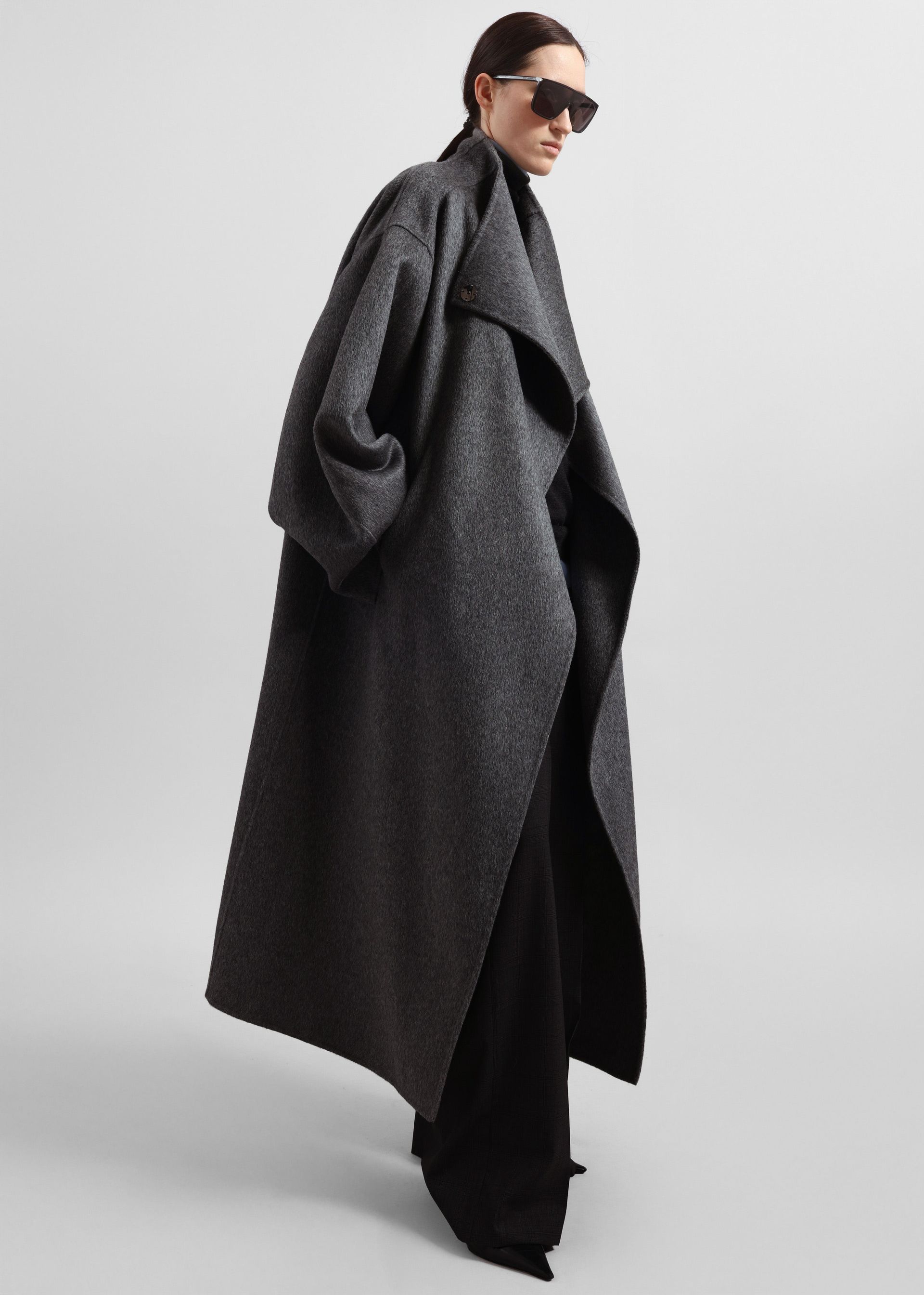 Leroy Funnel Neck Wool Coat - Dark Grey Melange