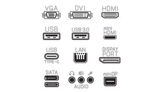 An illustration of different types of ports to connect a monitor to a laptop