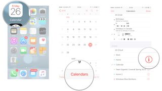 Share an iCloud calendar on iPhone and iPad by showing: Open the Calendar app, the tap calendars button, then tap info button