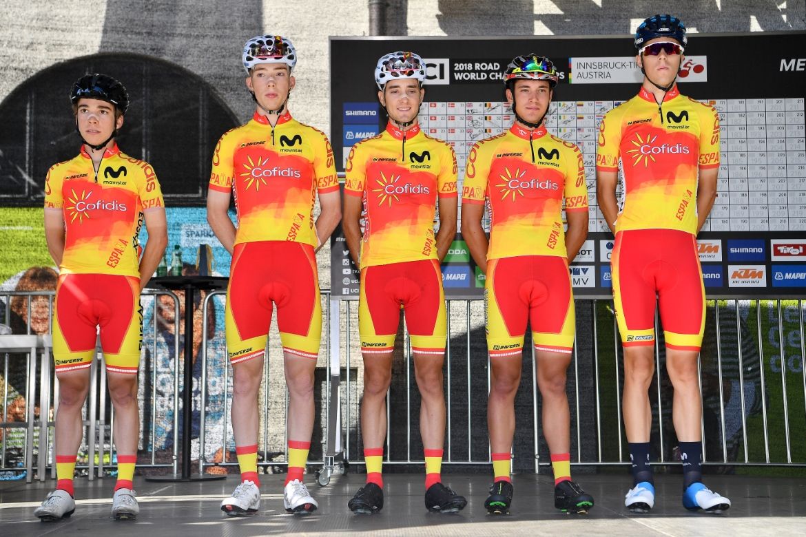 The Spanish team at the Worlds under-23 road race.
