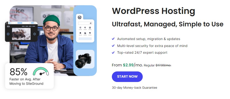 SiteGround's WordPress landing page