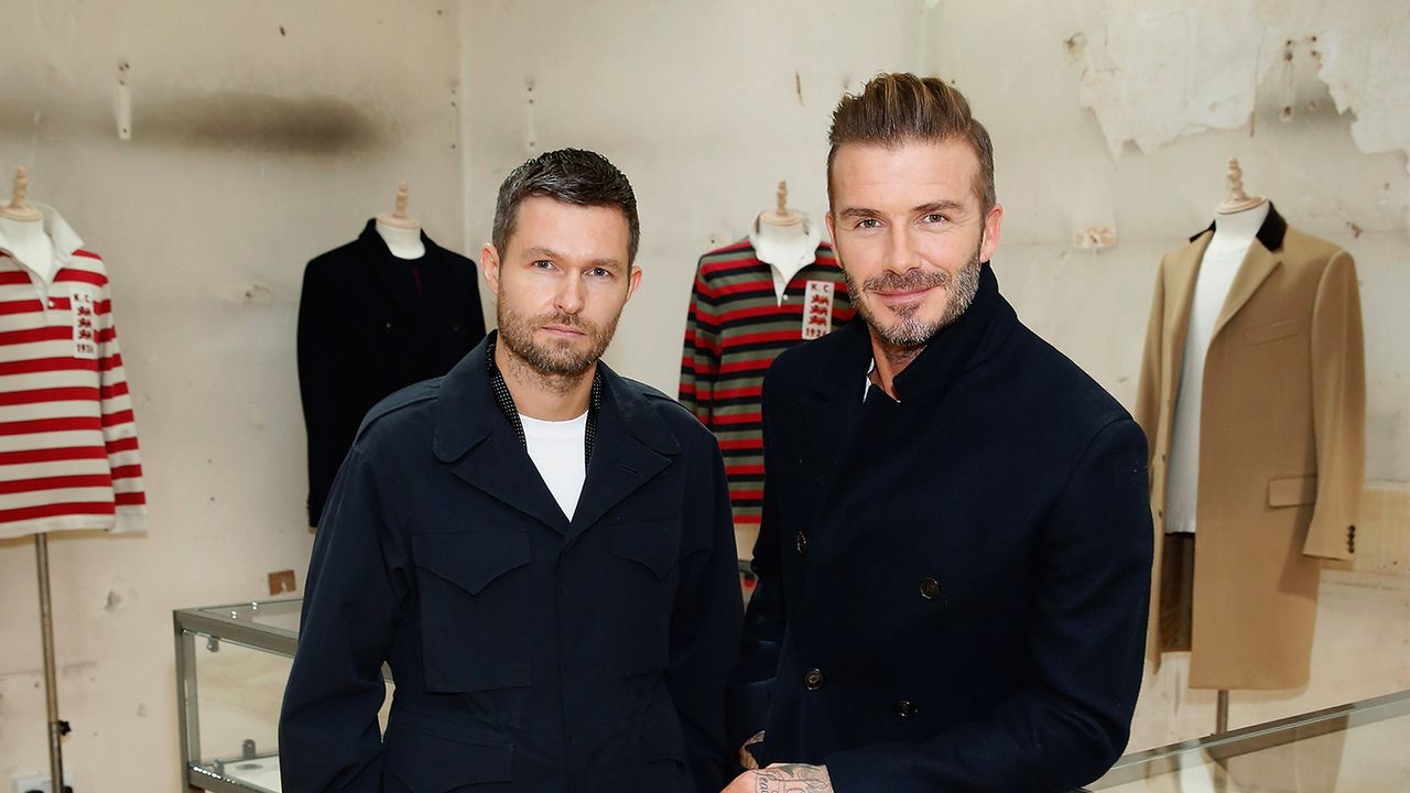 LONDON, ENGLAND - SEPTEMBER 17:(L-R) Creative Director Daniel Kearns in partnership with David Beckham presents the relaunch of Kent &amp;amp; Curwen at Kent &amp;amp; Curwen, Mayfair on September 17, 2016 i