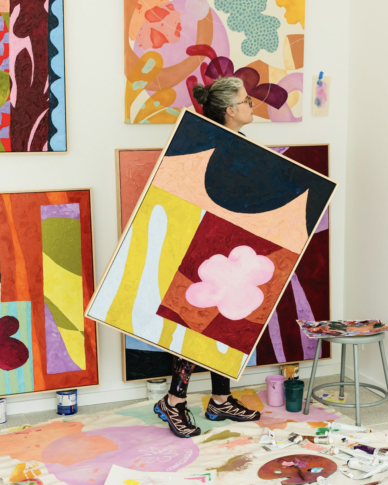 A series of colorful, abstract sculptures and murals.