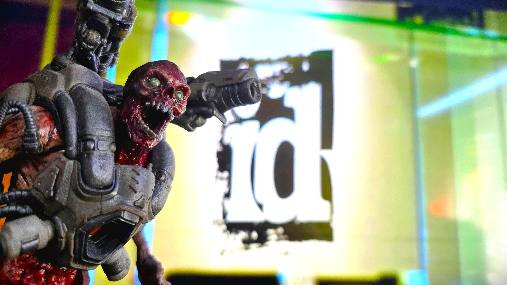 id Software studio logo with a Revenant figure in the foreground