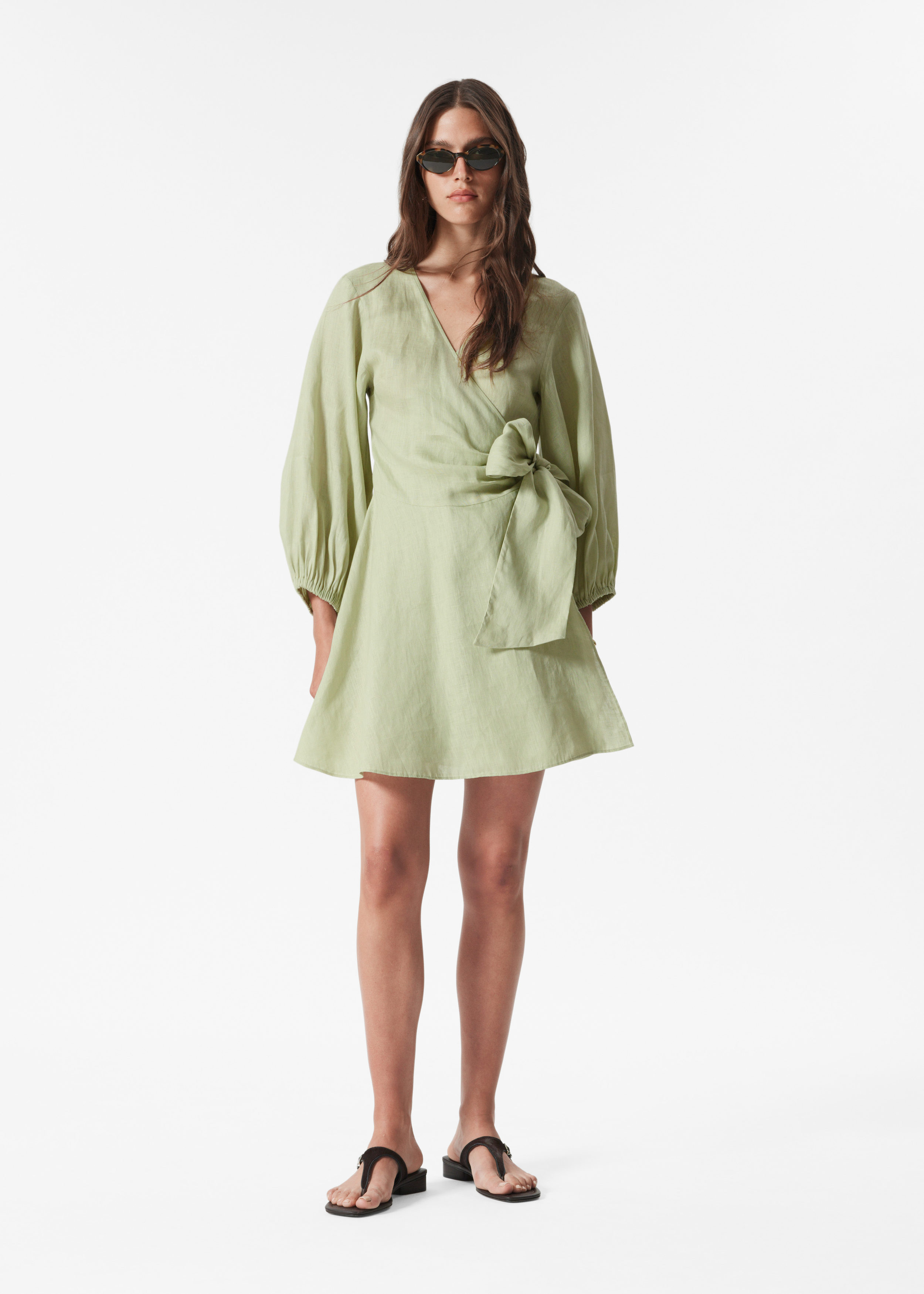 Linen Wrap Mini Dress