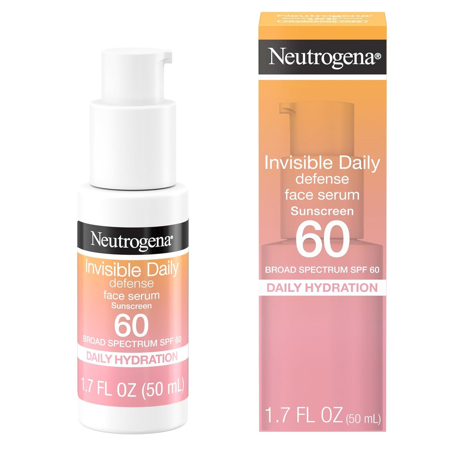Neutrogena, Neutrogena Invisible Daily Defense Broad Spectrum Spf 60, Antioxidants for Skin Glow, Hydrating Face Sunscreen Serum, Water Resistant (80 Minutes), Oil-Free, Fragrance Free, Non Comedogenic, 1.7 Fl Oz