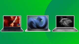 Three of the best laptops for architecture on a green background