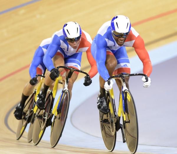 Gregory Bauge sets the French team rolling in the team sprint