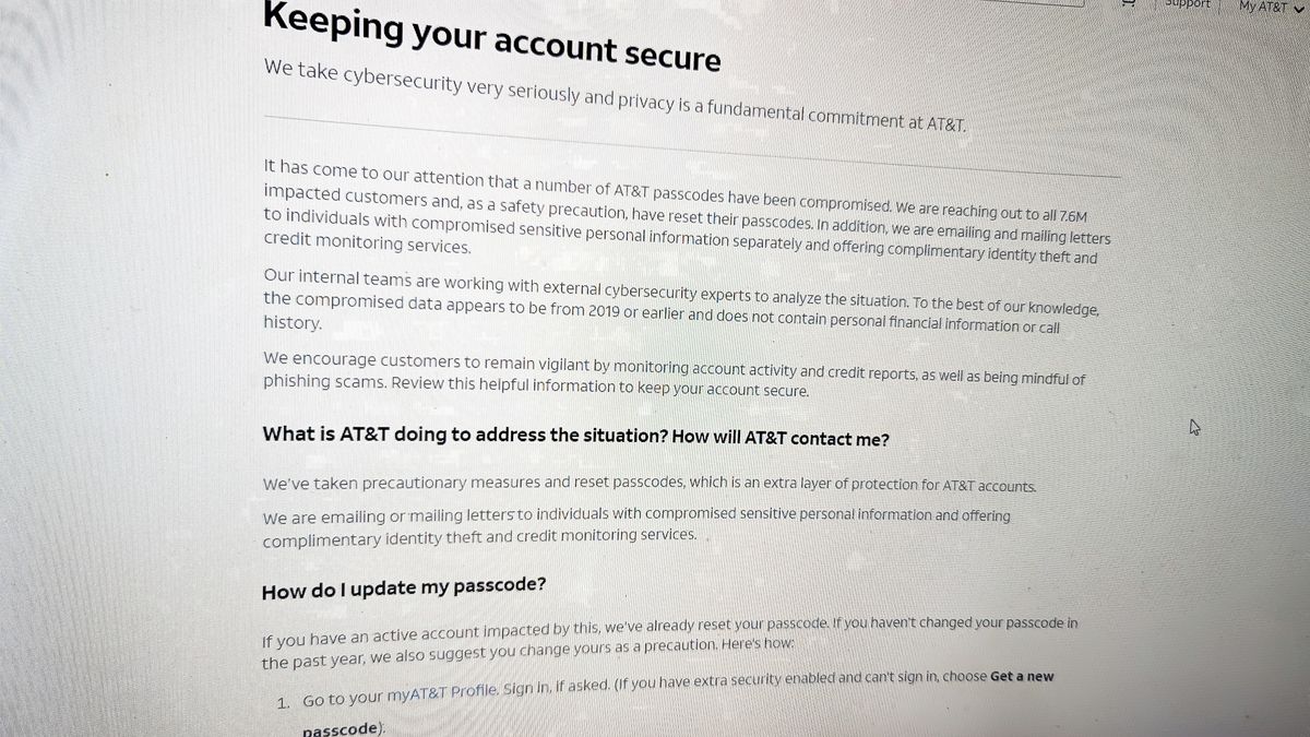 AT&amp;T Data Breach page