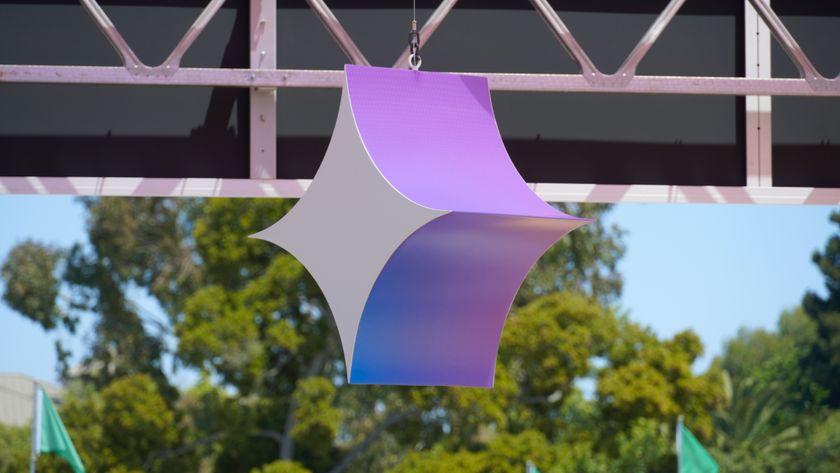 The Gemini logo orb hanging from a booth at I/O 2025.