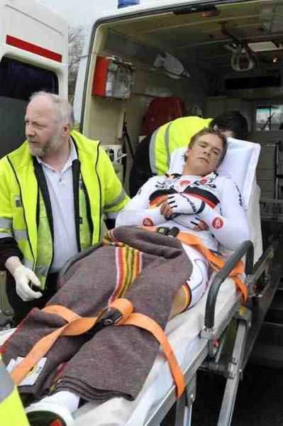Martin Reimer (Cervelo Test Team) is taken to hospital