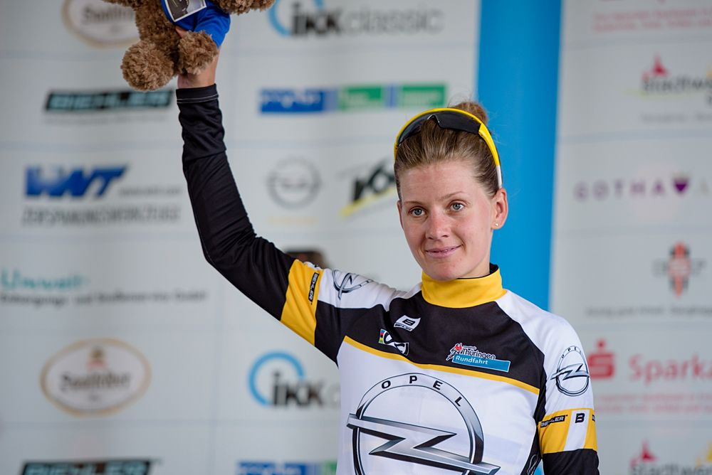 Emma Johansson (Wiggle High5) takes the lead in the Bergsprints competition at Th&uuml;ringen Rundfarht 2016 - Stage 6