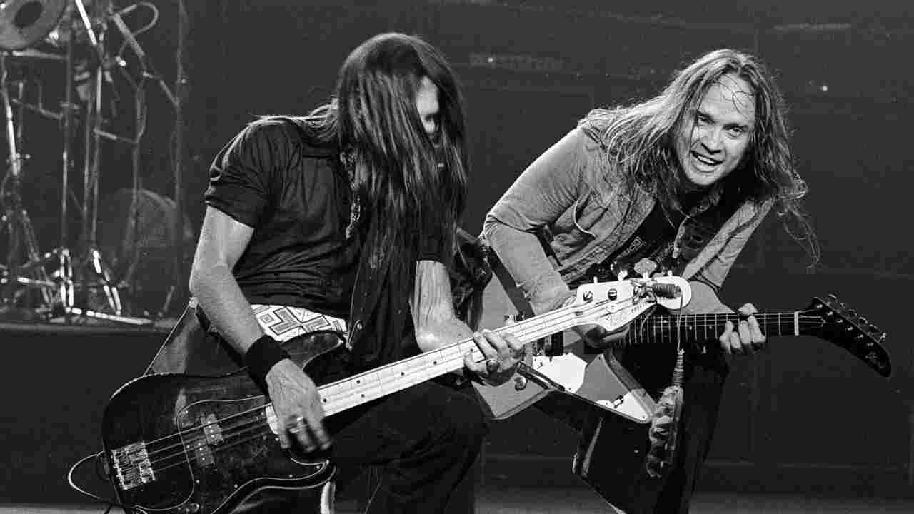 Rickey Medlocke performing onstage in the early 1980s