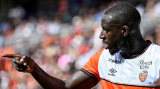 Benjamin Mendy in action for Lorient against Monaco in Ligue 1 in September 2023.