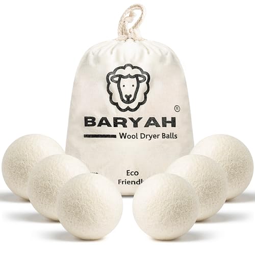 Baryah Wool Dryer Balls Xl Pack of 6 – Organic New Zealand Wool, Reusable Eco Tumble Dryer Balls Uk – Reduce Drying Time & Wrinkles – Natural Fabric Softener Alternative