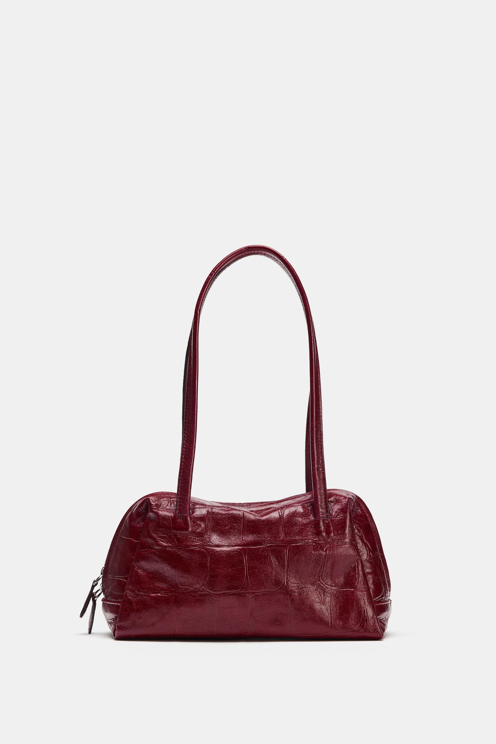 Textured Leather Shoulder Bag - Red - One Size Only