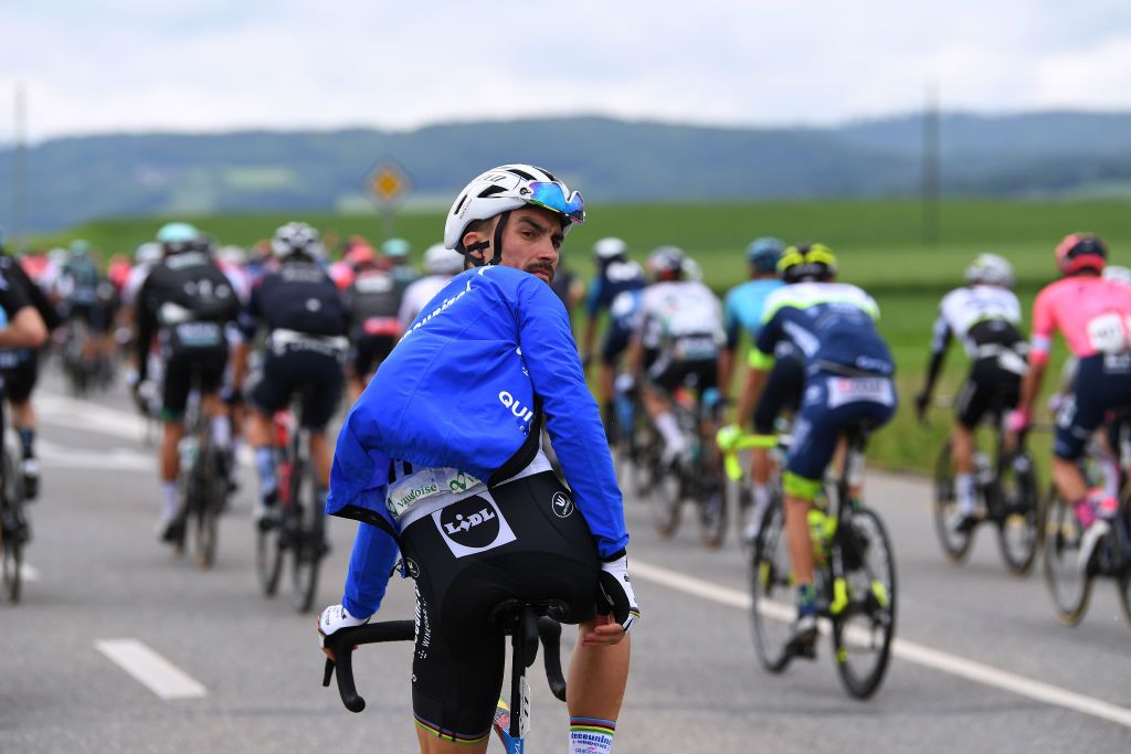 LACHEN SWITZERLAND JUNE 07 Julian Alaphilippe of France and Team Deceuninck QuickStep during the 84th Tour de Suisse 2021 Stage 2 a 178km stage from Neuhausen am Rheinfall to Lachen UCIworldtour tds tourdesuisse on June 07 2021 in Lachen Switzerland Photo by Tim de WaeleGetty Images