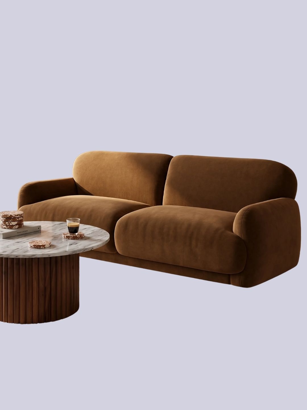 Cult Furniture, Cloud 3 Seater Sofa in Caramel Brown Sustainable Mohair Velvet