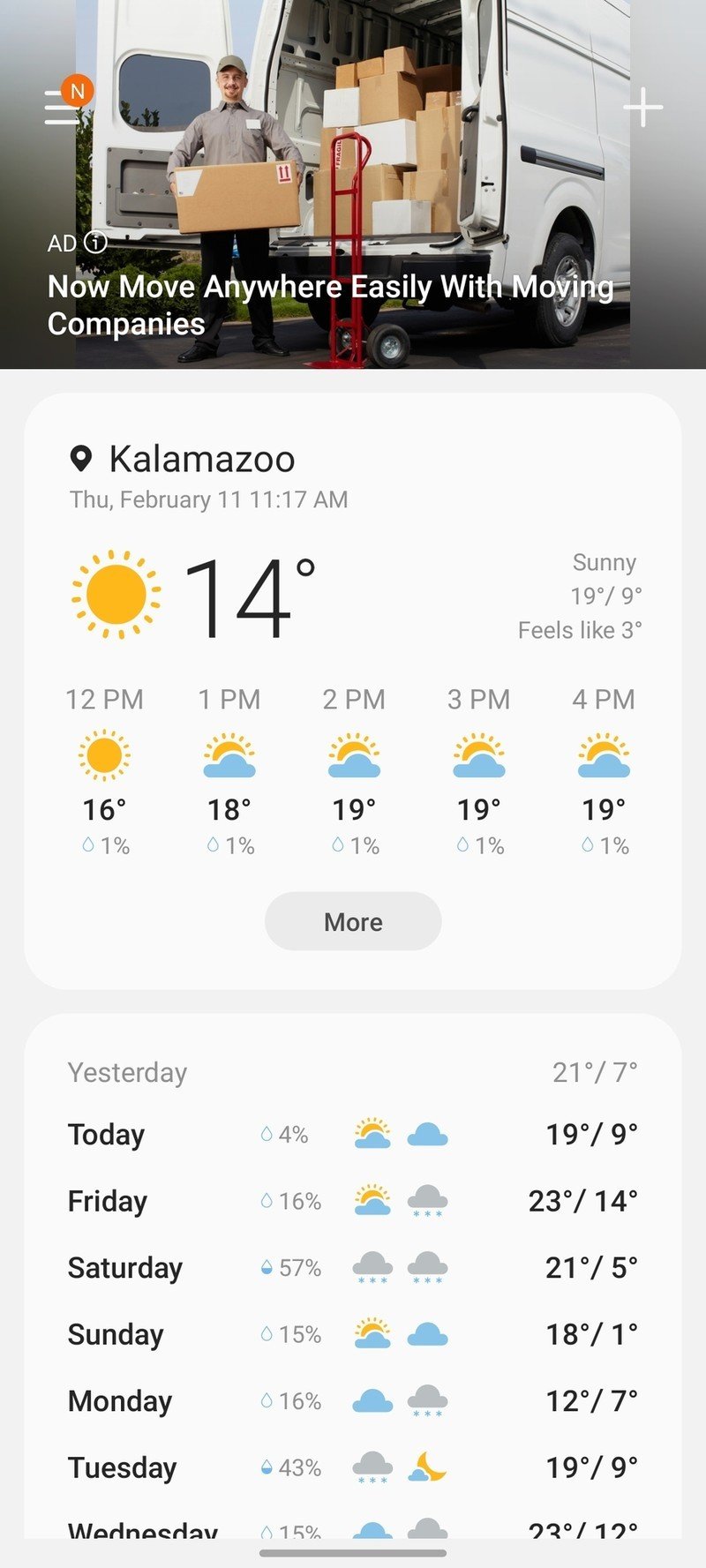 An ad in the Samsung Weather app