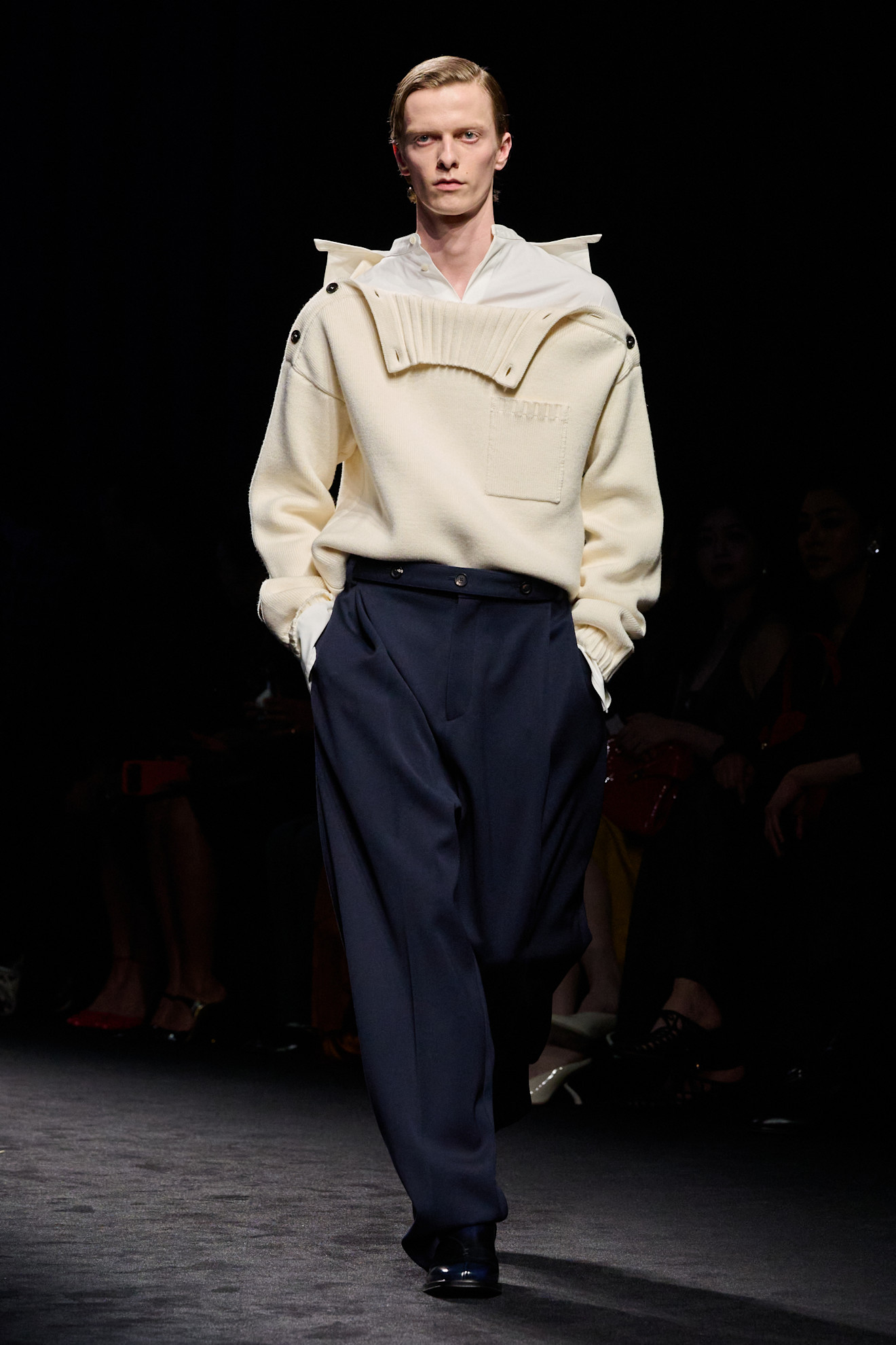 a model walks the ferragamo fall/winter 2026 show.