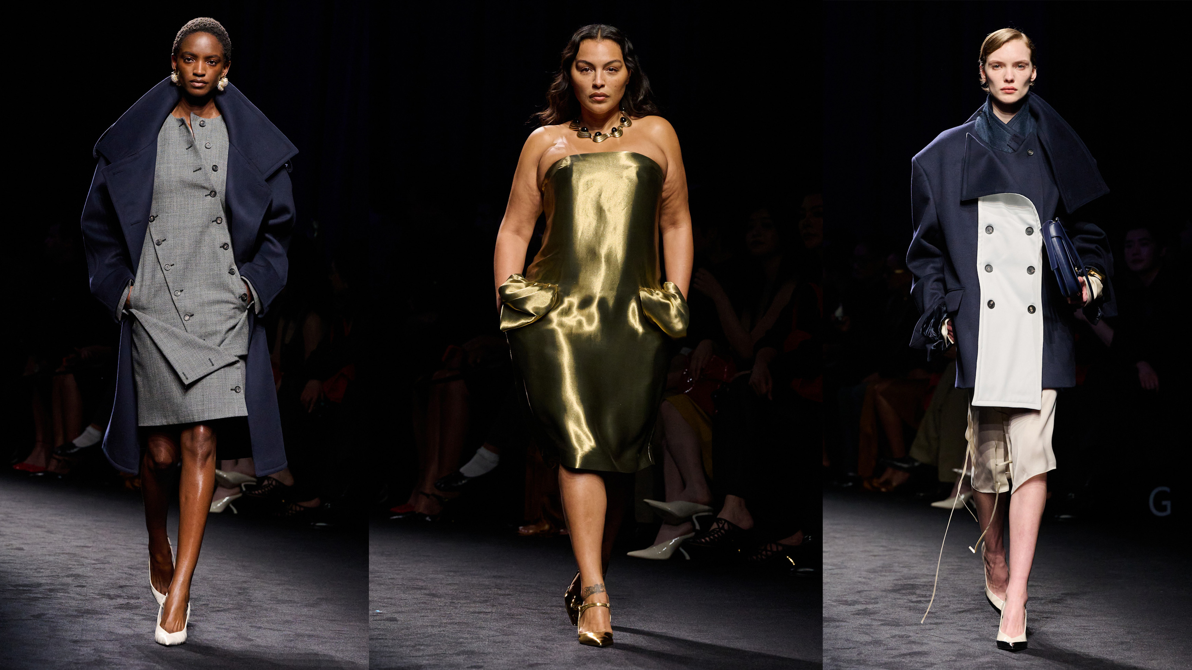 Three models from the ferragamo fall/winter 2026 show in milan.