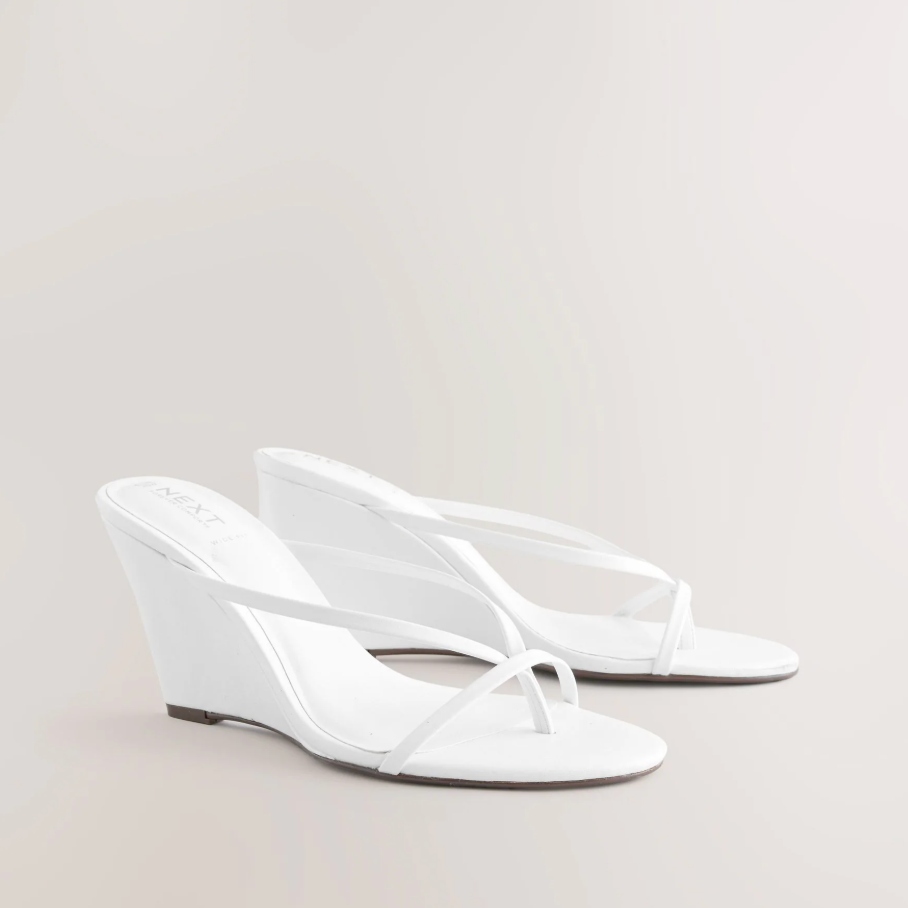 Next, White Forever Comfort® Toe Thong Wedge Heels