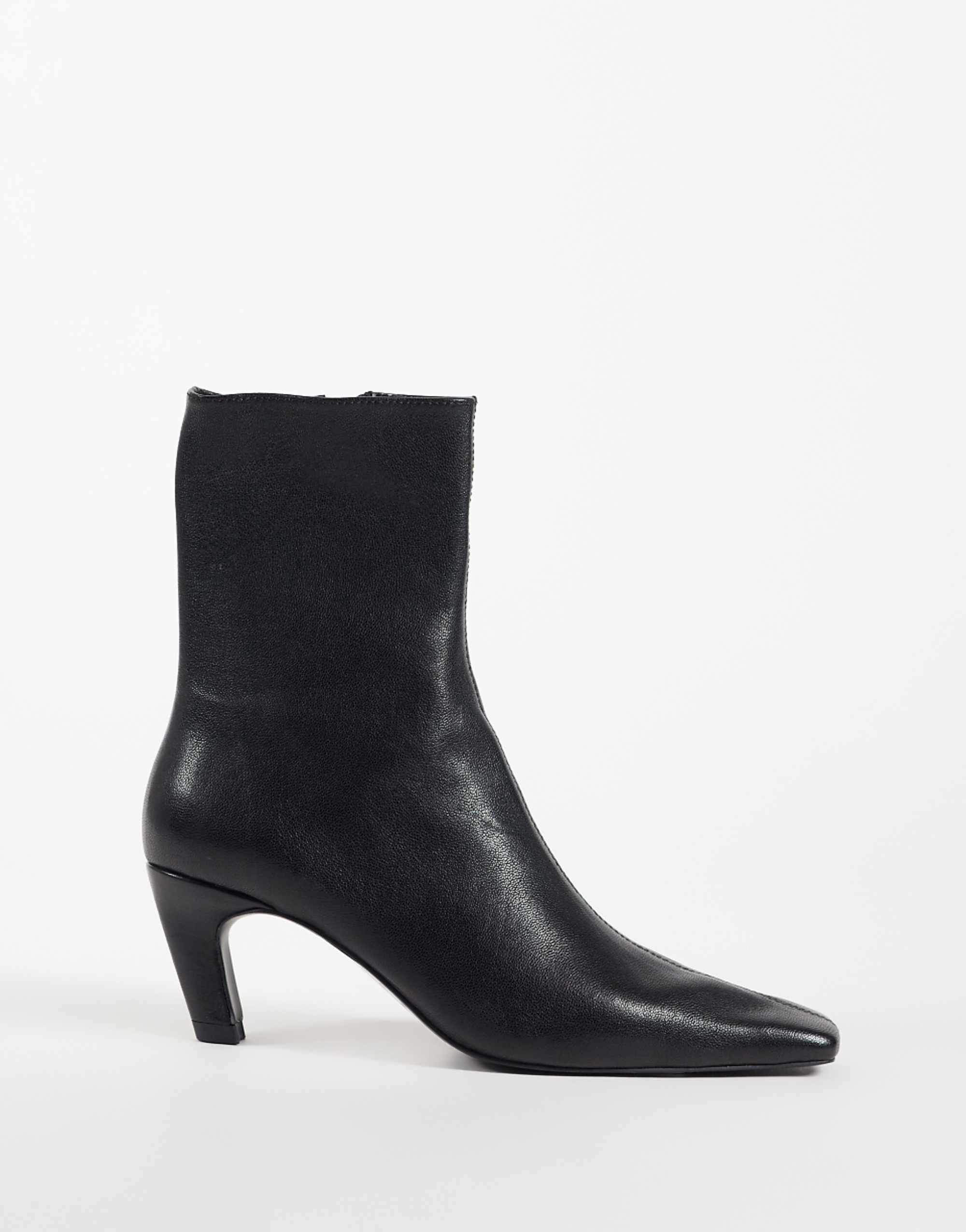 Asos Design Rumi Leather Square Toe Heeled Ankle Boots in Black