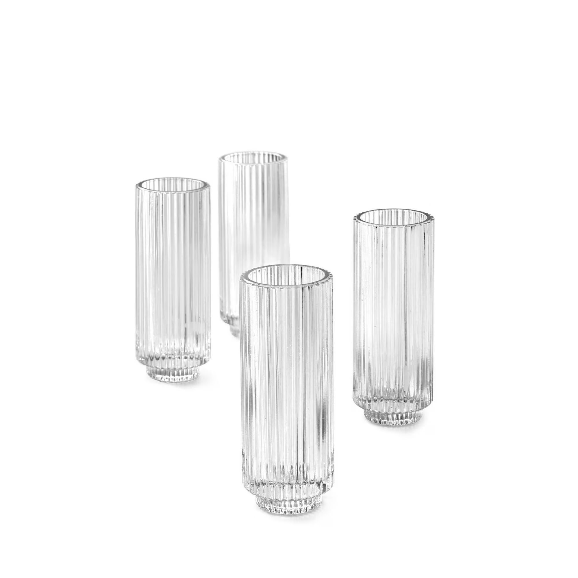 Serene Spaces Living Set of 4 Tall Clear Ribbed Glass Votive Holder