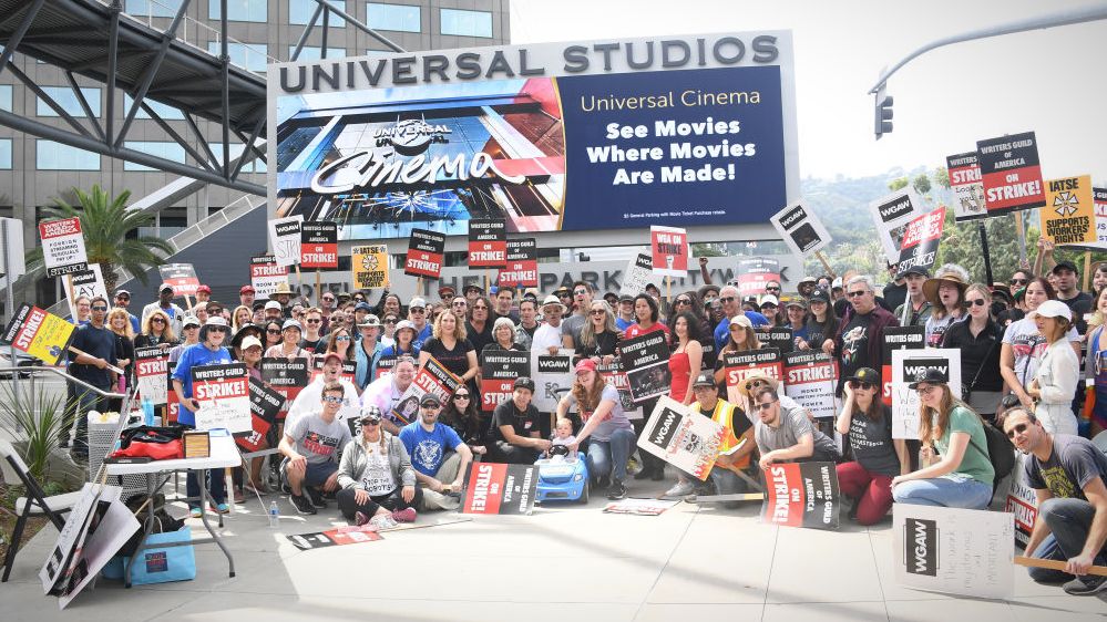 Writers Guild of America strikers picket Universal Studios