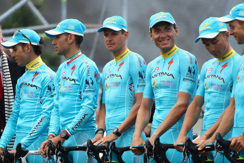 Astana riders at the team presentation.
