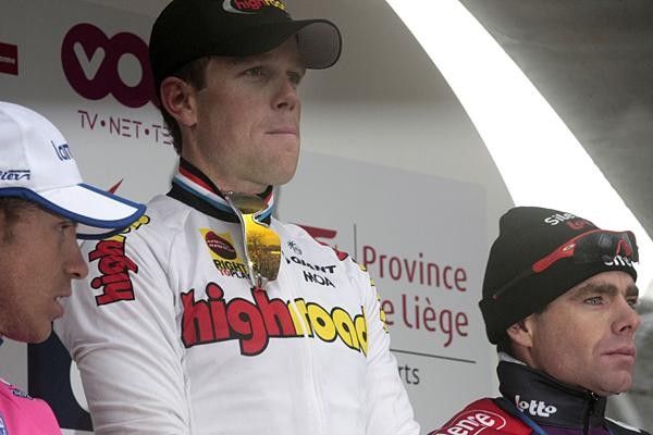 The top three on the podium waiting for the ceremony.