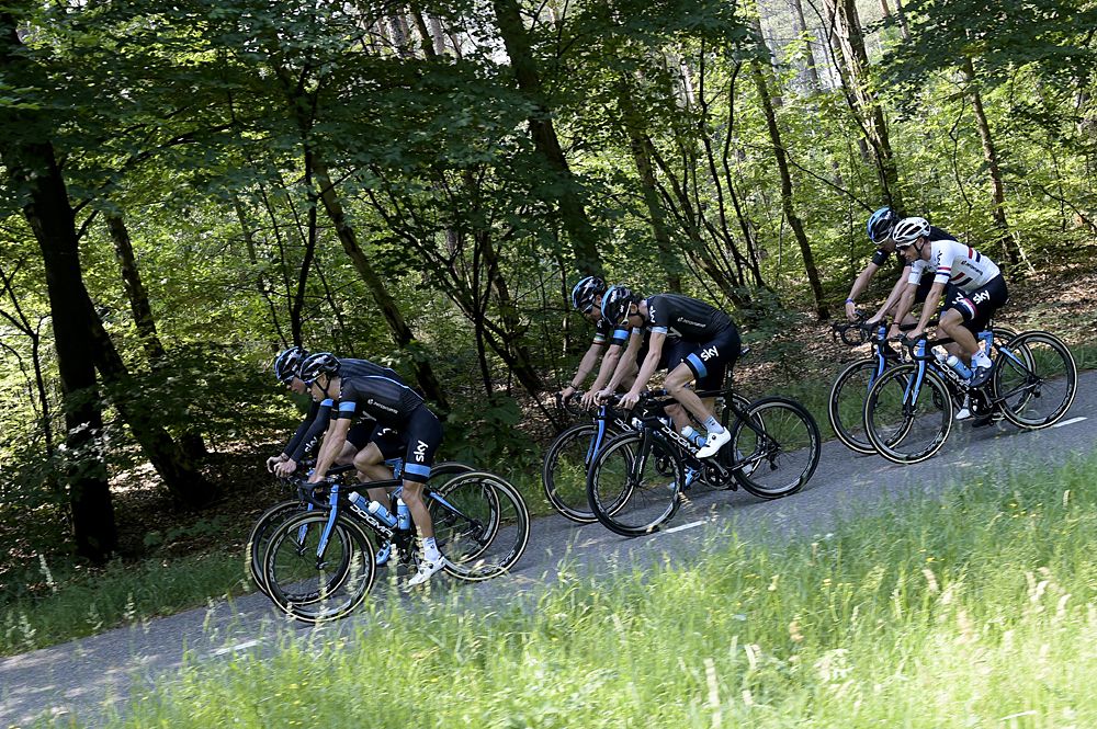 Team Sky riding through Utrecht ahead of the Tour de France