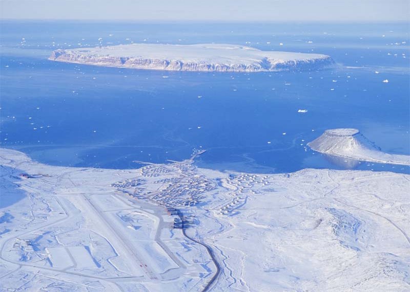 An aerial photo of the Thule Air Base in Greenland.